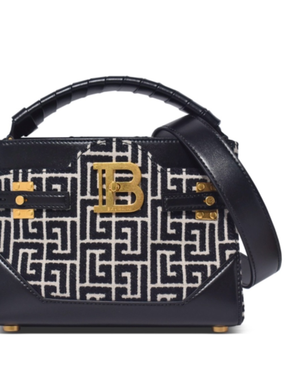 Balmain Black & White BB Top Handle Satchel with Gold Hardware